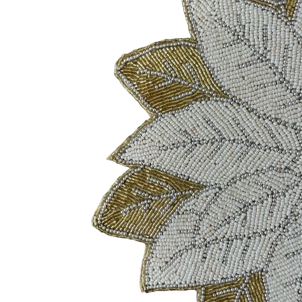 Max Studio Handmade Beaded POINSETTIA Placemat Charger 15in Glam Gold Ivory NEW